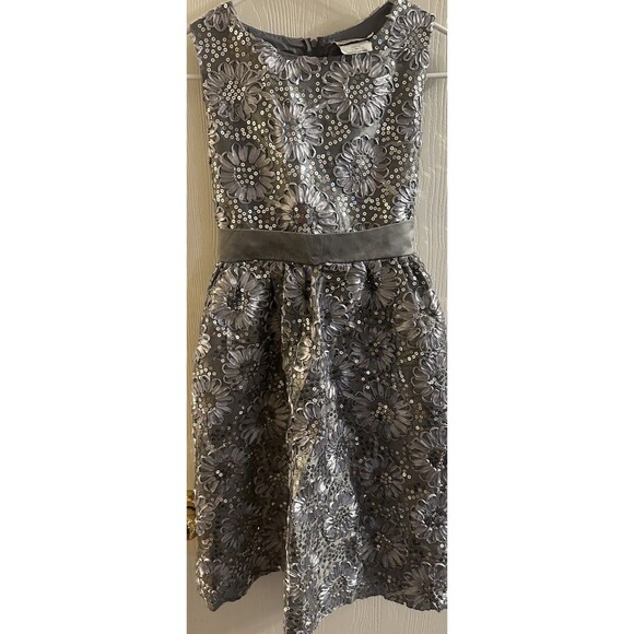 Girls Rare Editions Sequin Sparkle Silver Holiday Christmas Party Dress Size 14 - Picture 1 of 4